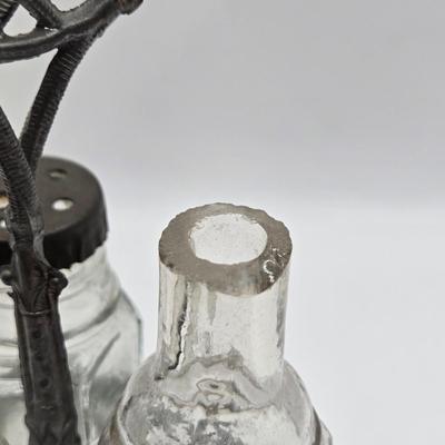 LOT 13L: Belmont Glass Condiment Set, Vintage Aluminum Shaker & Toothpick Holder Set and Salt/Pepper Shakers, Silver Plated Glass...