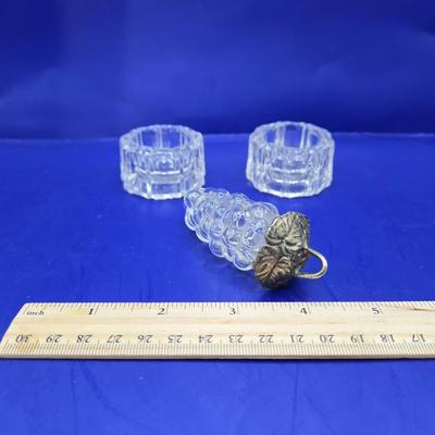 LOT 13L: Belmont Glass Condiment Set, Vintage Aluminum Shaker & Toothpick Holder Set and Salt/Pepper Shakers, Silver Plated Glass...