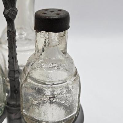LOT 13L: Belmont Glass Condiment Set, Vintage Aluminum Shaker & Toothpick Holder Set and Salt/Pepper Shakers, Silver Plated Glass...