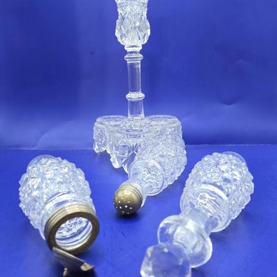 LOT 13L: Belmont Glass Condiment Set, Vintage Aluminum Shaker & Toothpick Holder Set and Salt/Pepper Shakers, Silver Plated Glass...