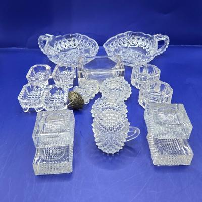 LOT 13L: Belmont Glass Condiment Set, Vintage Aluminum Shaker & Toothpick Holder Set and Salt/Pepper Shakers, Silver Plated Glass...