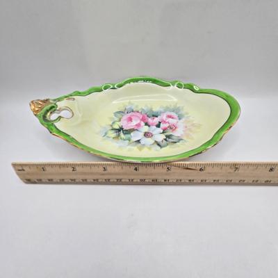 LOT 14L: Stop and Smell the Roses. Pink Depression Glass Candy Dish, Porcelain Rose Basket, Small Trinket Dishes From Prussia, Austria,...