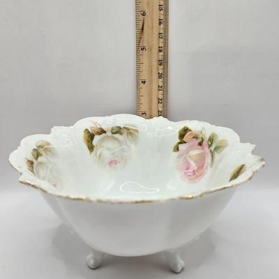 LOT 14L: Stop and Smell the Roses. Pink Depression Glass Candy Dish, Porcelain Rose Basket, Small Trinket Dishes From Prussia, Austria,...