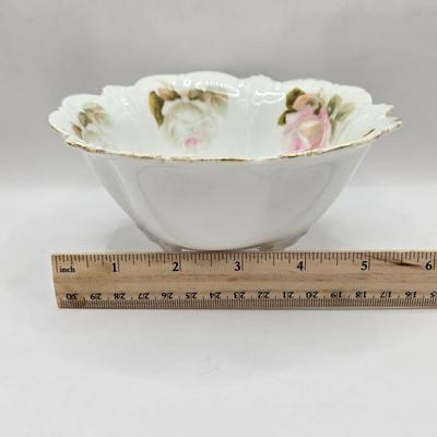 LOT 14L: Stop and Smell the Roses. Pink Depression Glass Candy Dish, Porcelain Rose Basket, Small Trinket Dishes From Prussia, Austria,...