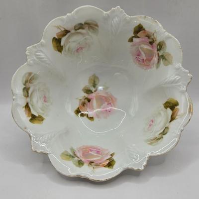LOT 14L: Stop and Smell the Roses. Pink Depression Glass Candy Dish, Porcelain Rose Basket, Small Trinket Dishes From Prussia, Austria,...