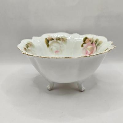 LOT 14L: Stop and Smell the Roses. Pink Depression Glass Candy Dish, Porcelain Rose Basket, Small Trinket Dishes From Prussia, Austria,...