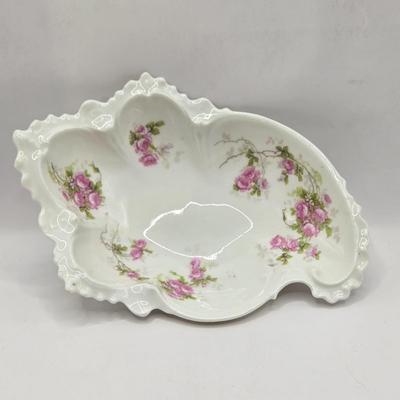 LOT 14L: Stop and Smell the Roses. Pink Depression Glass Candy Dish, Porcelain Rose Basket, Small Trinket Dishes From Prussia, Austria,...