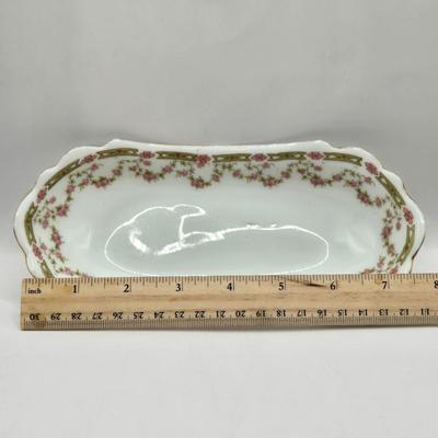 LOT 14L: Stop and Smell the Roses. Pink Depression Glass Candy Dish, Porcelain Rose Basket, Small Trinket Dishes From Prussia, Austria,...