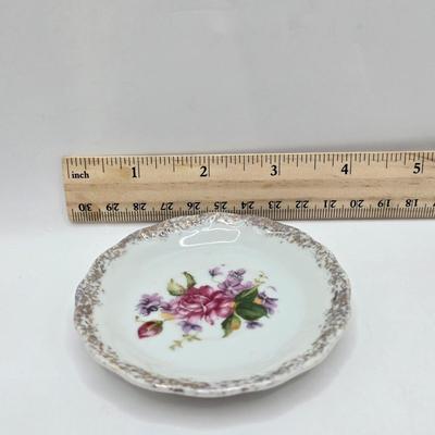 LOT 14L: Stop and Smell the Roses. Pink Depression Glass Candy Dish, Porcelain Rose Basket, Small Trinket Dishes From Prussia, Austria,...
