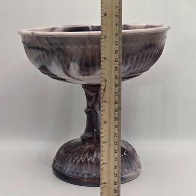 LOT 16L: Purple Slag Glass Pedestal Bowl and Two Spill Vases