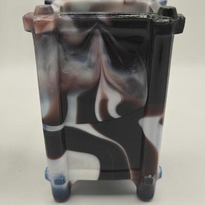 LOT 16L: Purple Slag Glass Pedestal Bowl and Two Spill Vases