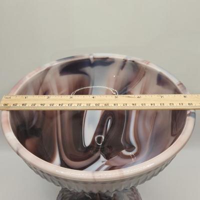 LOT 16L: Purple Slag Glass Pedestal Bowl and Two Spill Vases