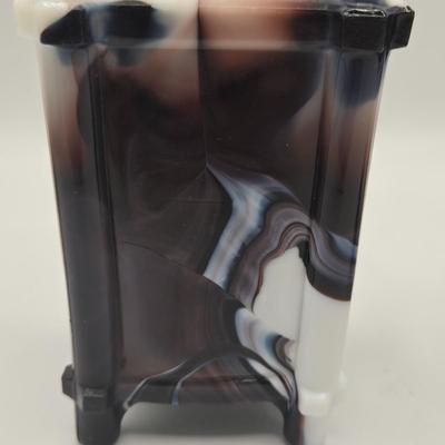 LOT 16L: Purple Slag Glass Pedestal Bowl and Two Spill Vases