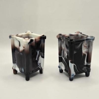 LOT 16L: Purple Slag Glass Pedestal Bowl and Two Spill Vases