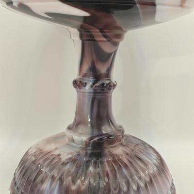 LOT 16L: Purple Slag Glass Pedestal Bowl and Two Spill Vases