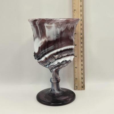 LOT 17L: Slag Glass Pitcher and Goblet
