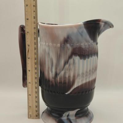 LOT 17L: Slag Glass Pitcher and Goblet
