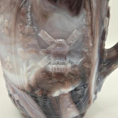 LOT 18L: Two Vintage Purple Slag Glass Windmill Pitchers