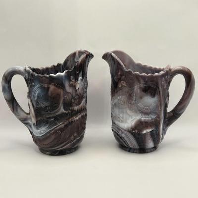 LOT 18L: Two Vintage Purple Slag Glass Windmill Pitchers