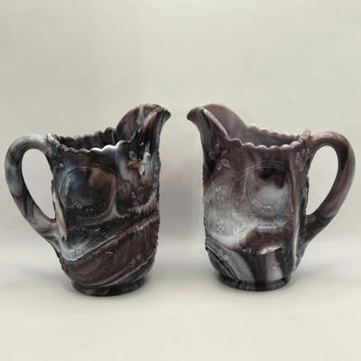 LOT 18L: Two Vintage Purple Slag Glass Windmill Pitchers