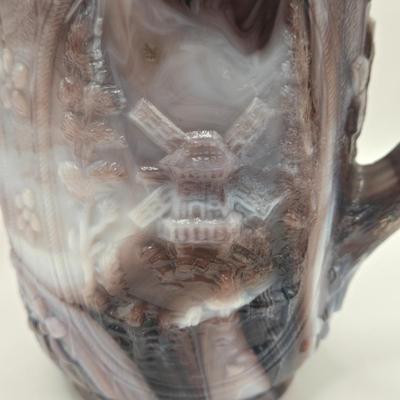LOT 18L: Two Vintage Purple Slag Glass Windmill Pitchers