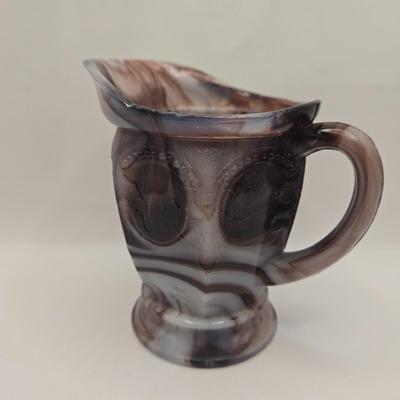 LOT 19L: Purple Slag Creamer & Sugar and Votive Candle/Toothpick Holder