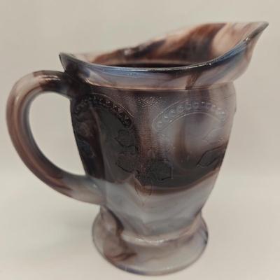 LOT 19L: Purple Slag Creamer & Sugar and Votive Candle/Toothpick Holder