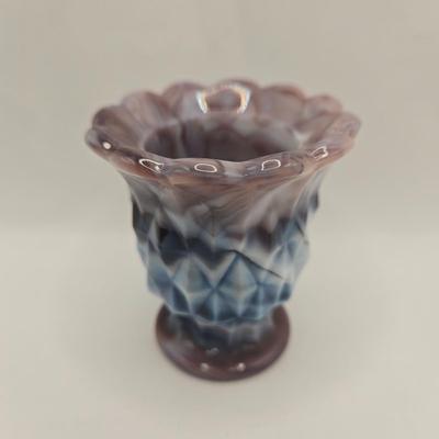 LOT 19L: Purple Slag Creamer & Sugar and Votive Candle/Toothpick Holder