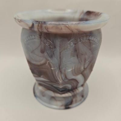 LOT 19L: Purple Slag Creamer & Sugar and Votive Candle/Toothpick Holder