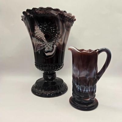 LOT 20L: Vintage Purple Slag Glass Vase and Small Pitcher/Creamer
