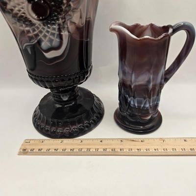 LOT 20L: Vintage Purple Slag Glass Vase and Small Pitcher/Creamer