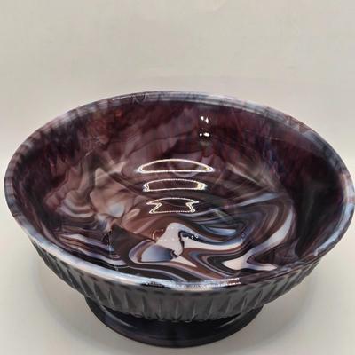 LOT 21L: Victorian Purple Slag Glass Spill Vase and Bowl