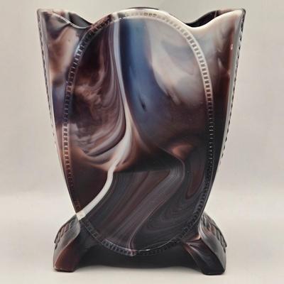 LOT 21L: Victorian Purple Slag Glass Spill Vase and Bowl