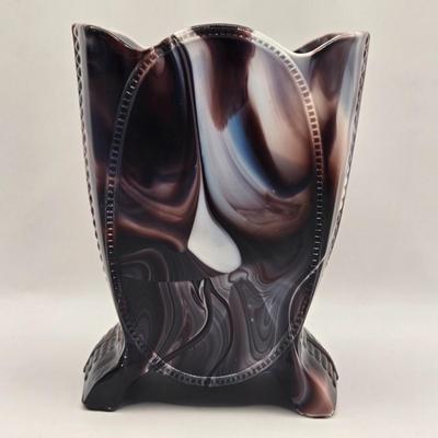 LOT 21L: Victorian Purple Slag Glass Spill Vase and Bowl