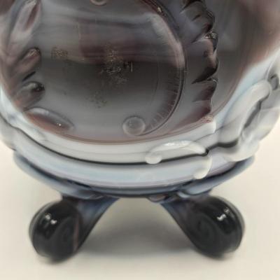 LOT 22L: Purple Slag Imperial Glass Footed Sugar Bowl with Lid and Slag Glass Creamer