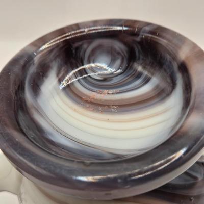 LOT 22L: Purple Slag Imperial Glass Footed Sugar Bowl with Lid and Slag Glass Creamer
