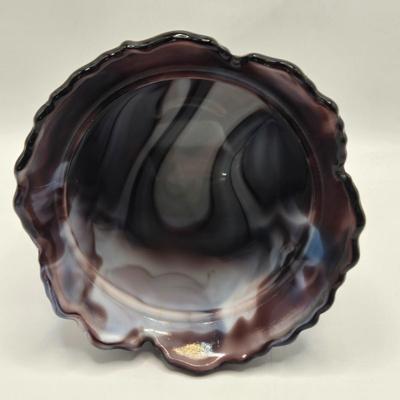 LOT 22L: Purple Slag Imperial Glass Footed Sugar Bowl with Lid and Slag Glass Creamer