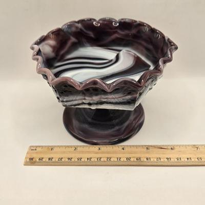 LOT 23L: Purple Imperial Slag Glass Hobnail Bowl and Grapevine Pedestal Bowl