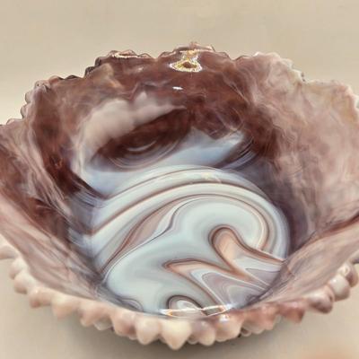 LOT 23L: Purple Imperial Slag Glass Hobnail Bowl and Grapevine Pedestal Bowl