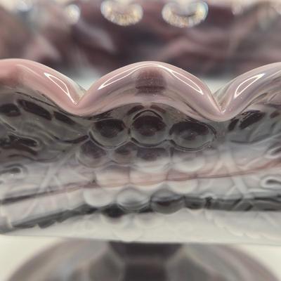 LOT 23L: Purple Imperial Slag Glass Hobnail Bowl and Grapevine Pedestal Bowl