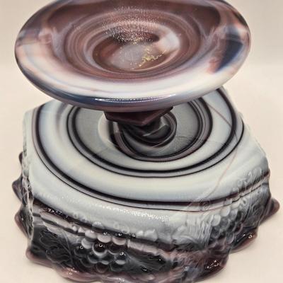 LOT 23L: Purple Imperial Slag Glass Hobnail Bowl and Grapevine Pedestal Bowl