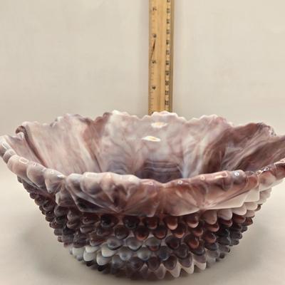LOT 23L: Purple Imperial Slag Glass Hobnail Bowl and Grapevine Pedestal Bowl