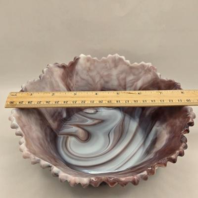 LOT 23L: Purple Imperial Slag Glass Hobnail Bowl and Grapevine Pedestal Bowl