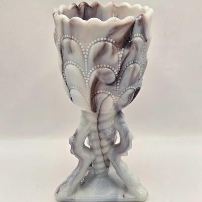 LOT 24L: Vintage Slag Glass Goblet, Pedestal Bowl, and Candy Dish