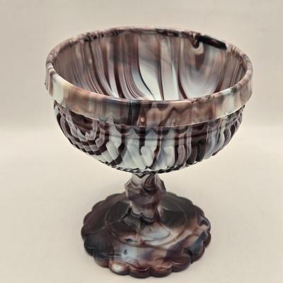 LOT 24L: Vintage Slag Glass Goblet, Pedestal Bowl, and Candy Dish