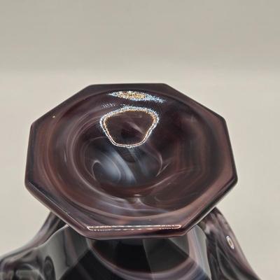 LOT 25L: Two Vintage Slag Candy Dishes with Ruffled Edges and Pedestal Bases, Round Candy Dish , and Two Toothpick Holders