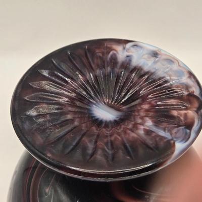 LOT 25L: Two Vintage Slag Candy Dishes with Ruffled Edges and Pedestal Bases, Round Candy Dish , and Two Toothpick Holders