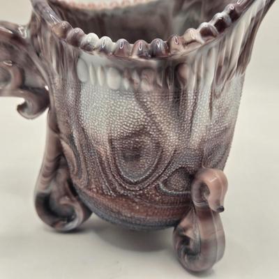 LOT 26L: Two Just a Thimble Full Purple Slag Shot/Jigger Glasses, and Small Pitcher/Creamer