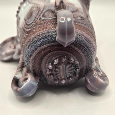 LOT 26L: Two Just a Thimble Full Purple Slag Shot/Jigger Glasses, and Small Pitcher/Creamer