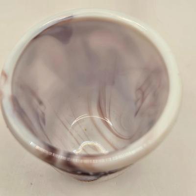 LOT 26L: Two Just a Thimble Full Purple Slag Shot/Jigger Glasses, and Small Pitcher/Creamer